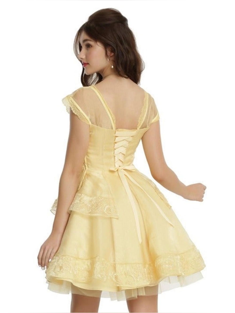 NWOT Disney Beauty and the Beast Belle Princess Yellow Lace Dress Fairycore XL - Picture 4 of 8